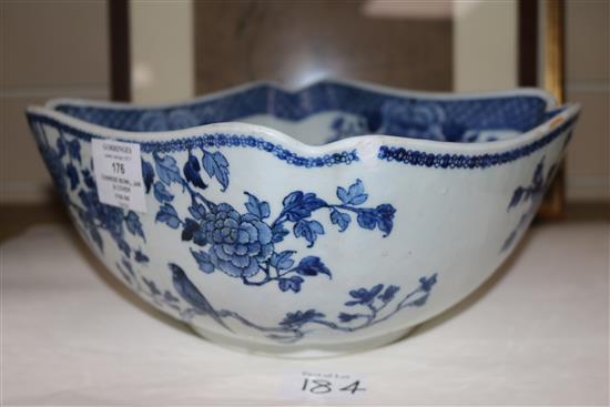 A Chinese blue and white square bowl, diameter 26cms and a famille noire jar and cover